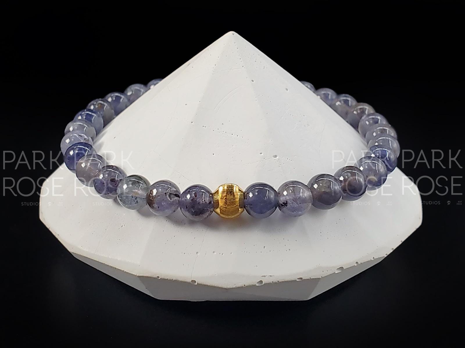 AAAA Cordierite Bracelet: 24K Gold Cat Eye Bead