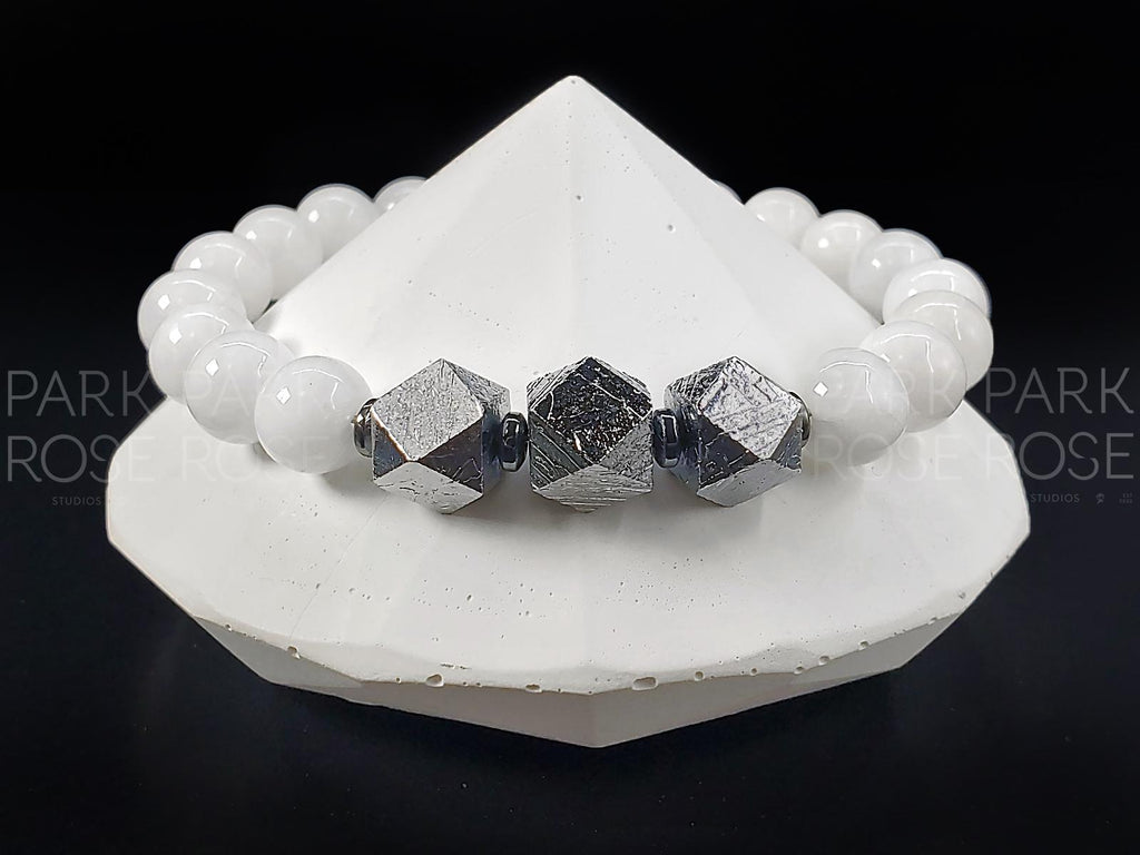 Gibeon Meteorite Bracelet Featuring AAAA Sri Lanka Moonstone (8mm)