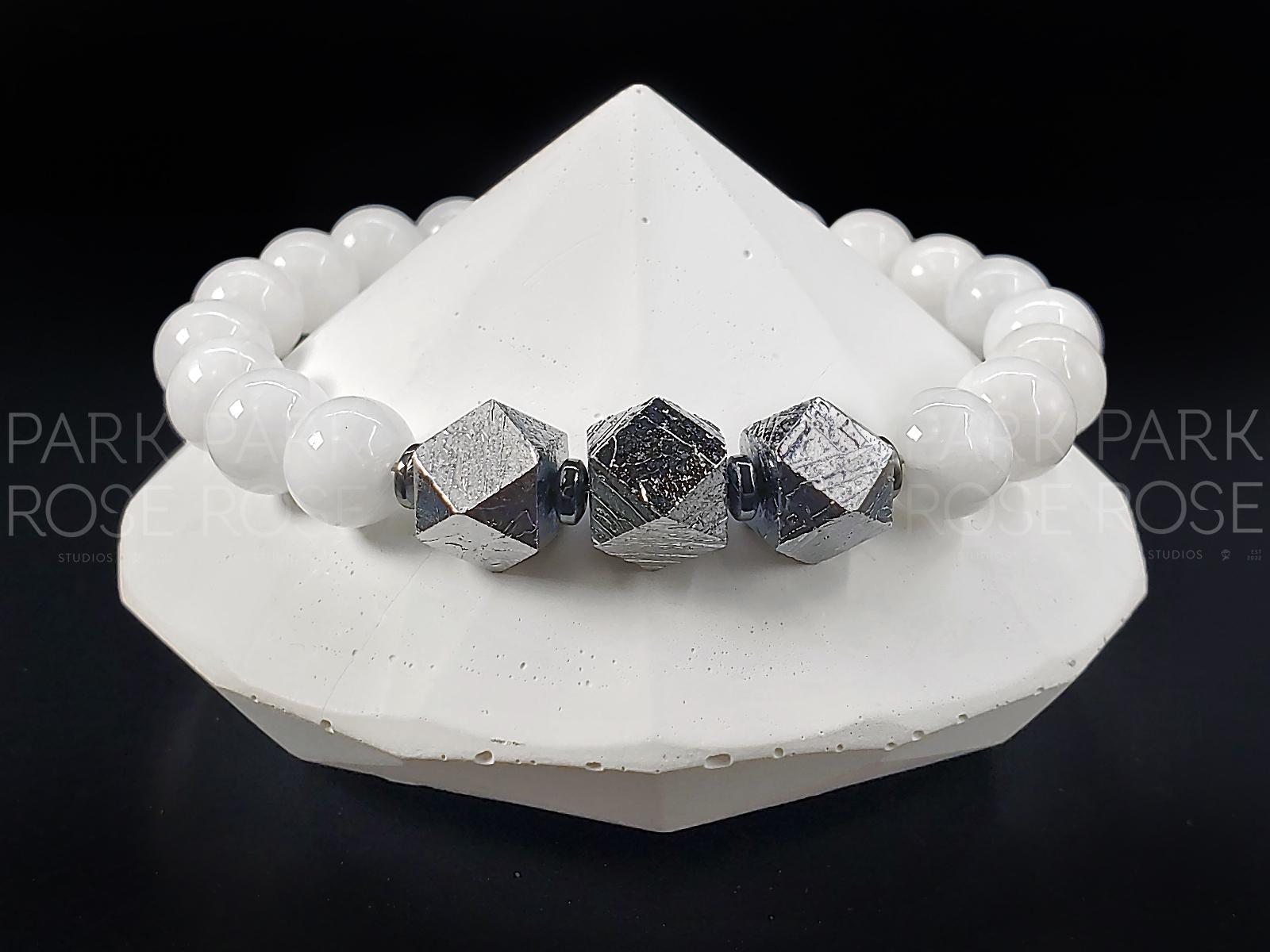 Gibeon Meteorite Bracelet Featuring AAAA Sri Lanka Moonstone (8mm)
