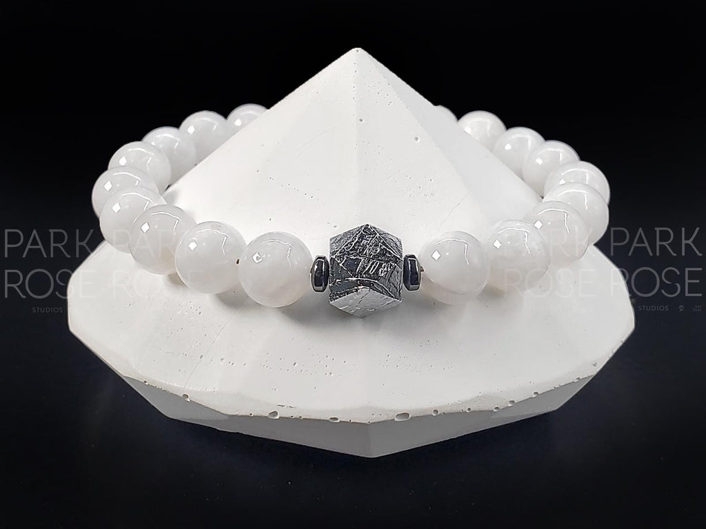 Gibeon Meteorite Bracelet Featuring AAAA Sri Lanka Moonstone (8mm)