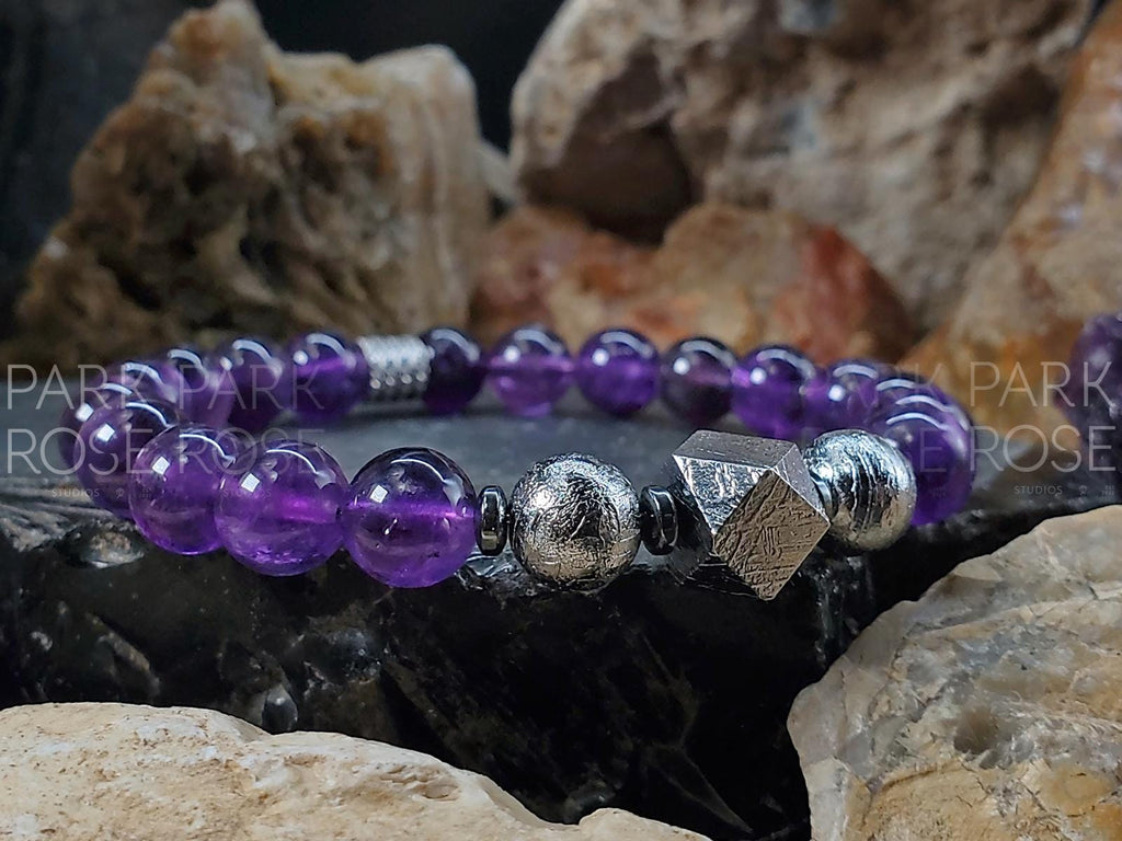 Gibeon Meteorite Bracelet: AAAA Amethyst & Hematite