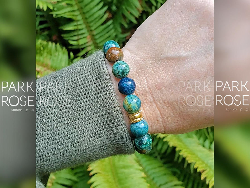 Phoenix Chrysocolla Lapis Lazuli Gemstone Bracelet: Gold/Silver Stainless Steel (10mm)