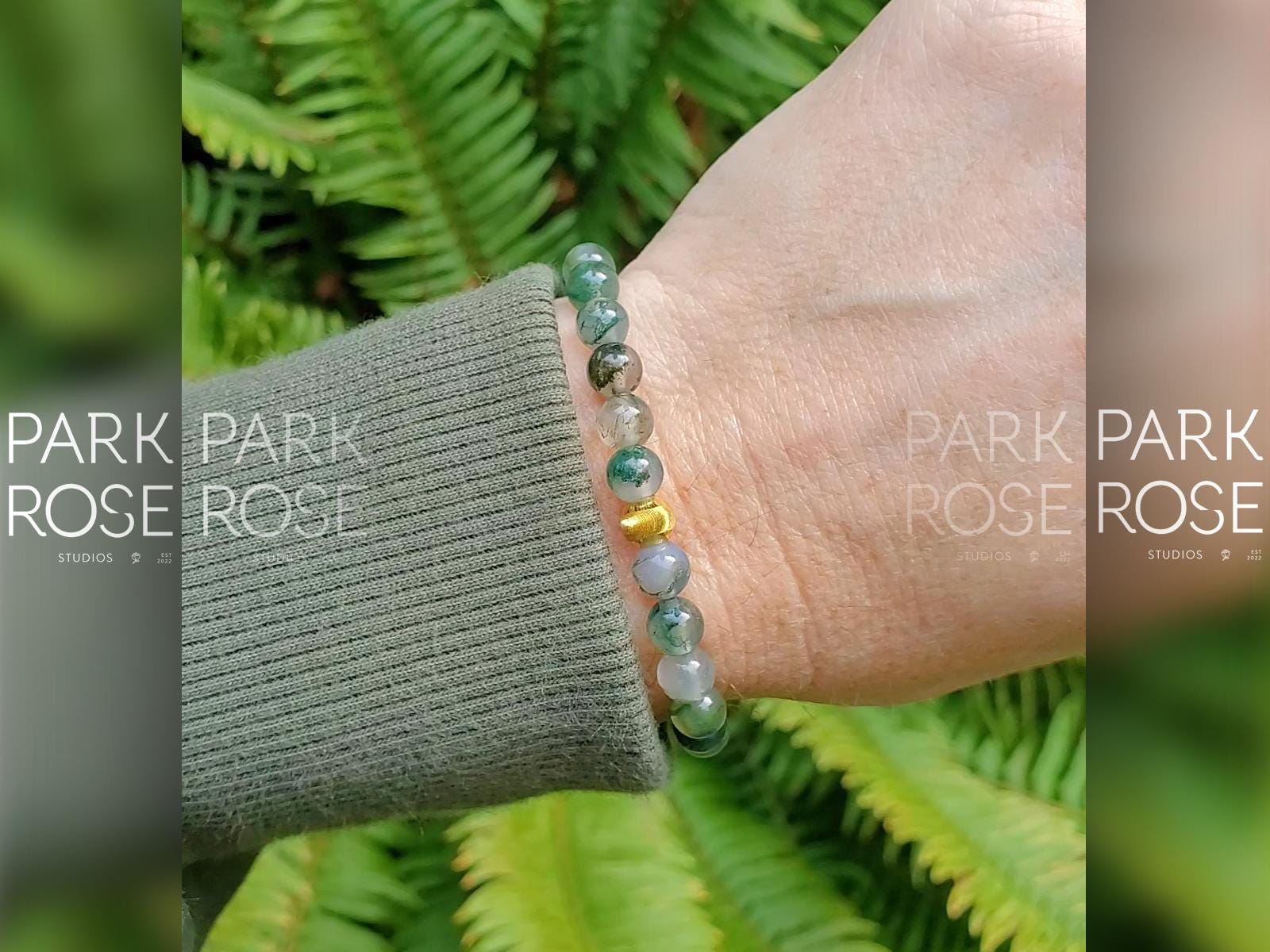 Moss Agate Bracelet: 24K Gold Cat Eye Bead