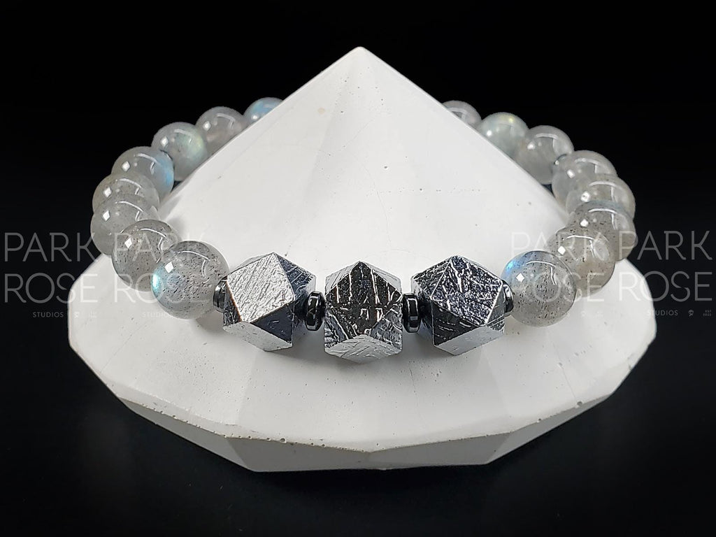 Gibeon Meteorite Bracelet: Argentina Labradorite & Hematite (8mm)
