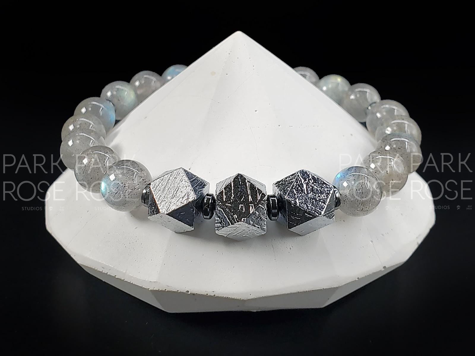 Gibeon Meteorite Bracelet: Argentina Labradorite & Hematite (8mm)