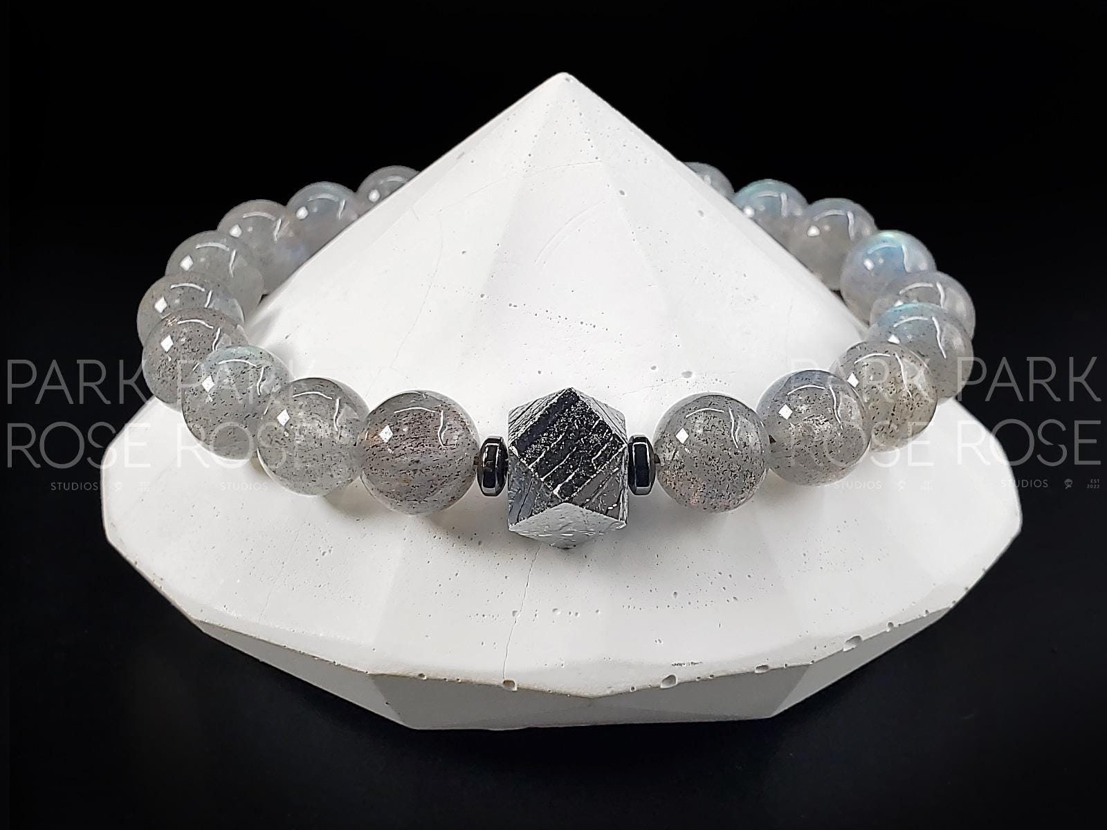 Gibeon Meteorite Bracelet: Argentina Labradorite & Hematite (8mm)