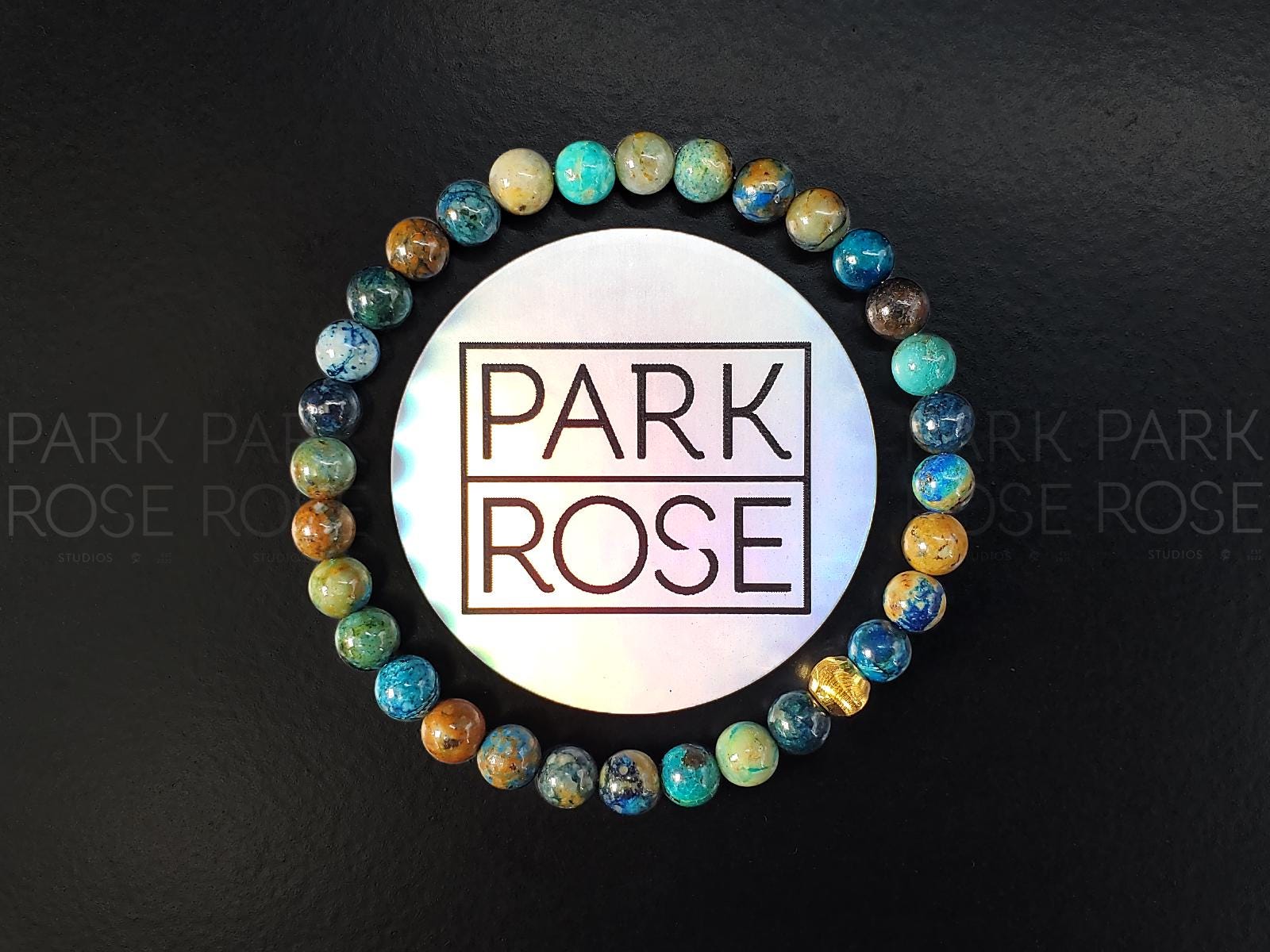 Phoenix Chrysocolla Lapis Lazuli Bracelet: 24K Gold Cat Eye Bead