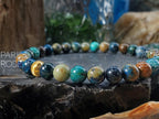 Phoenix Chrysocolla Lapis Lazuli Bracelet: 24K Gold Cat Eye Bead
