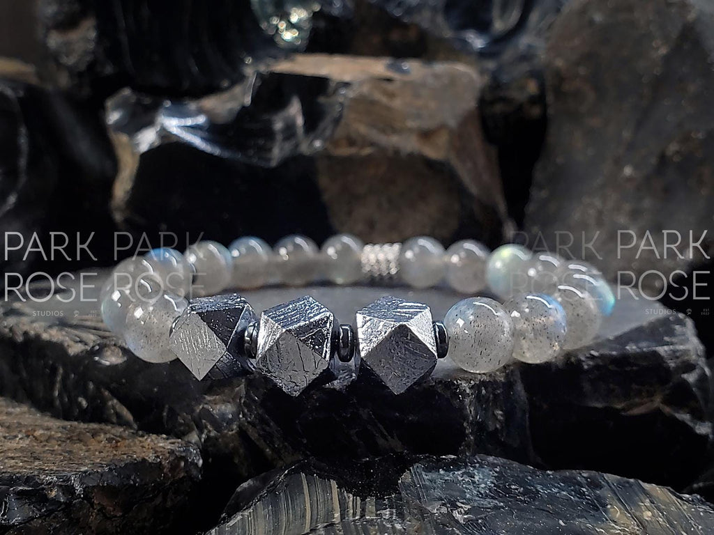 Gibeon Meteorite Bracelet: Argentina Labradorite & Hematite (8mm)