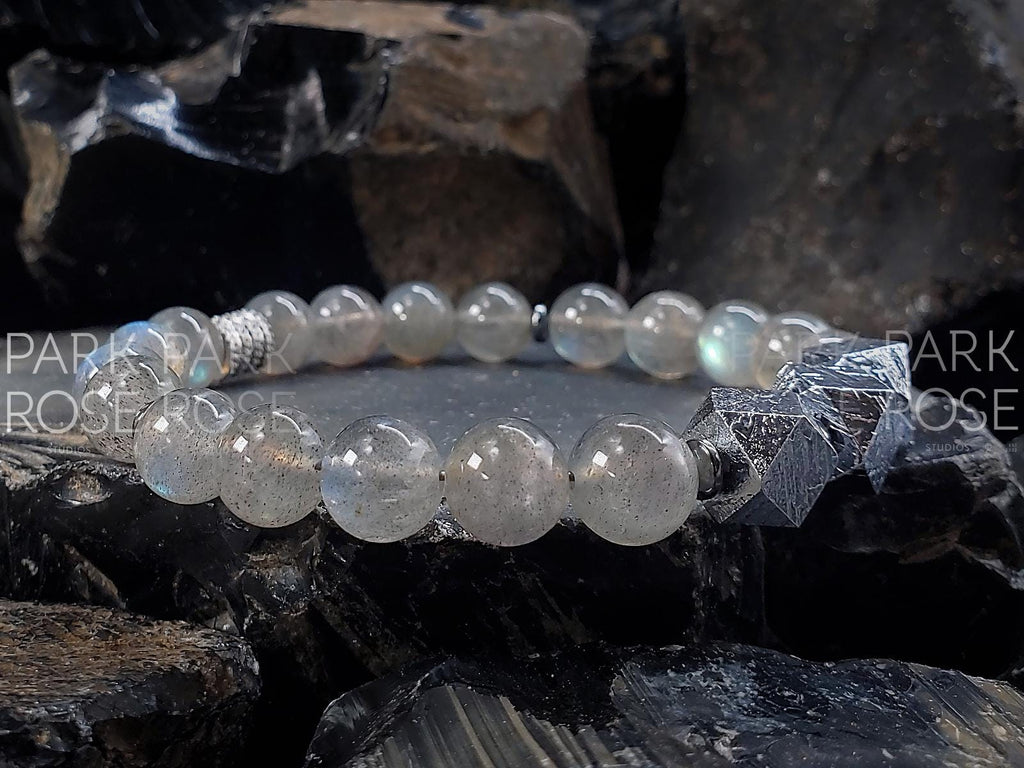 Gibeon Meteorite Bracelet: Argentina Labradorite & Hematite (8mm)