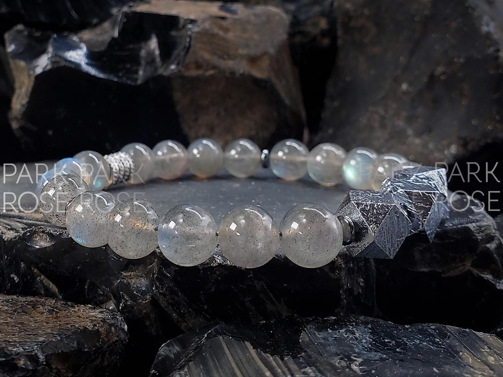 Gibeon Meteorite Bracelet: Argentina Labradorite & Hematite (8mm)