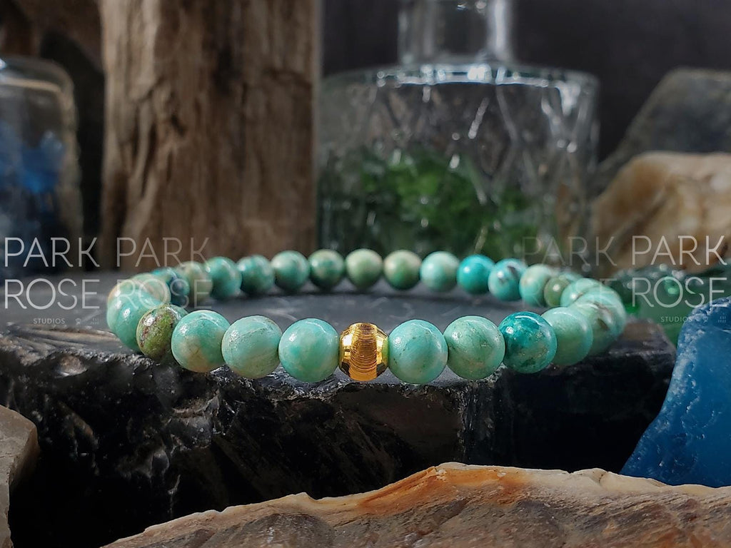 AAAAA Peruvian Turquoise Bracelet: 24K Gold Cat Eye Bead (6mm)
