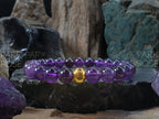 AAAA Amethyst Bracelet: 24K Gold Cat Eye Bead (6/8mm)