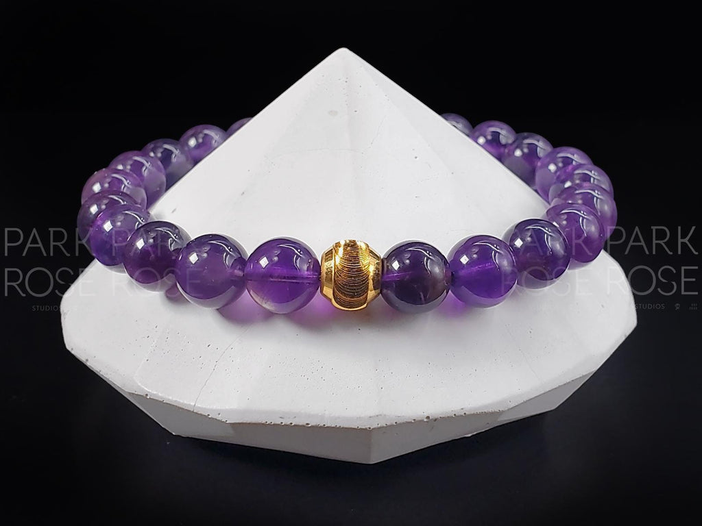 AAAA Amethyst Bracelet: 24K Gold Cat Eye Bead (6/8mm)