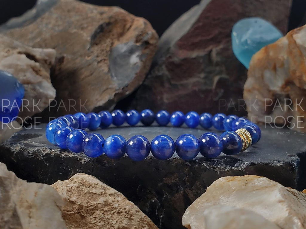 Genuine Blue Kyanite Bracelet: 18K Gold or Silver Spacer