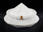 Myanmar White Nephrite Jade Bracelet: 24K Solid Gold Cat Eye Bead (6mm)