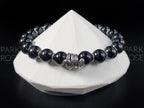 Black Tourmaline Gemstone Bracelet: Sterling Silver Snake Charm (8mm)