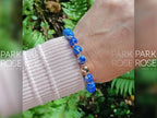 Dark Blue Sea Sediment Jasper Bracelet: 24K Rose Gold Accents (8mm)