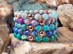 Dark Blue Sea Sediment Jasper Bracelet: 24K Rose Gold Accents (8mm)
