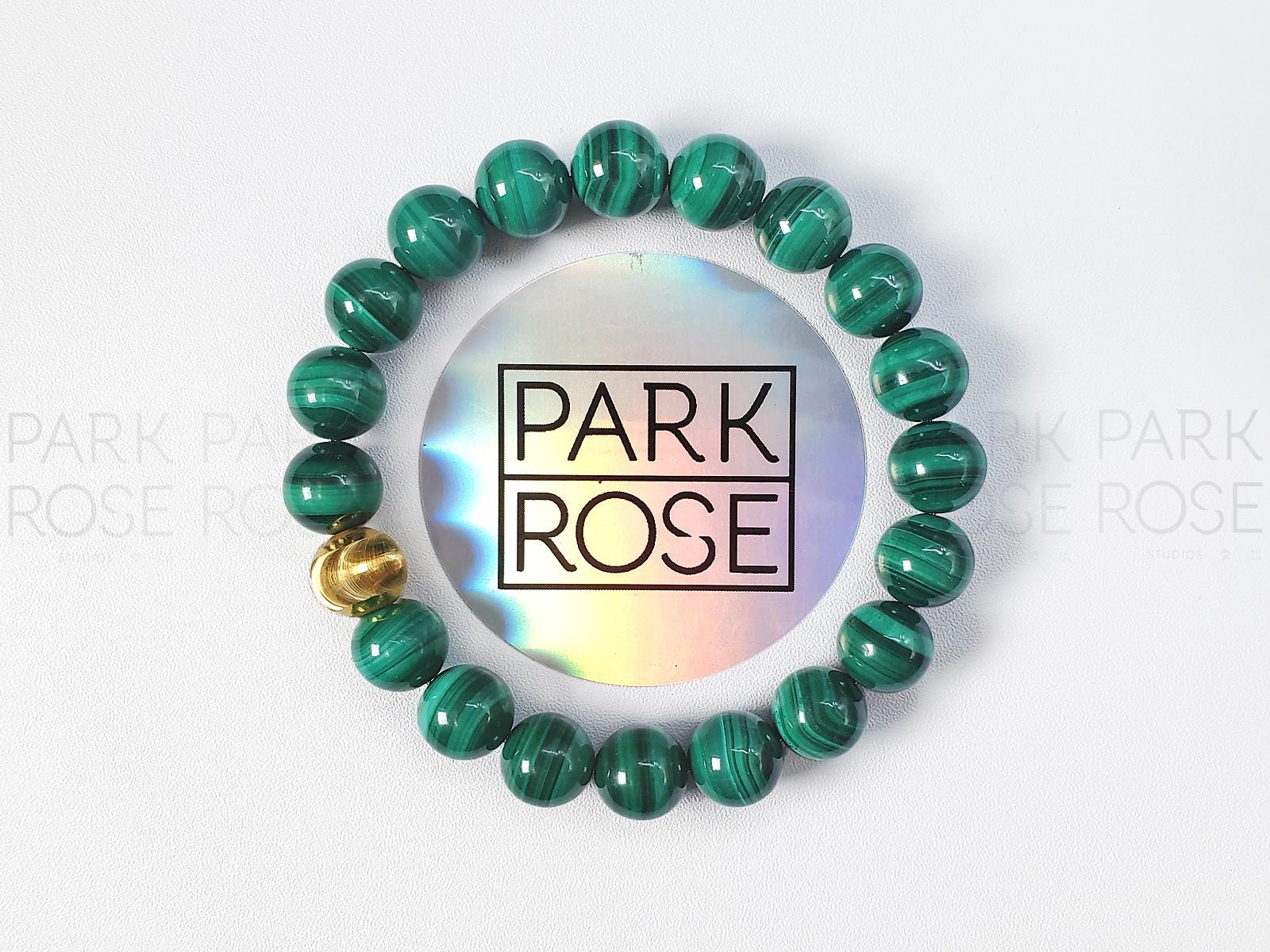 Congo Malachite Bracelet: 24K Gold Cat Eye Bead (10mm)