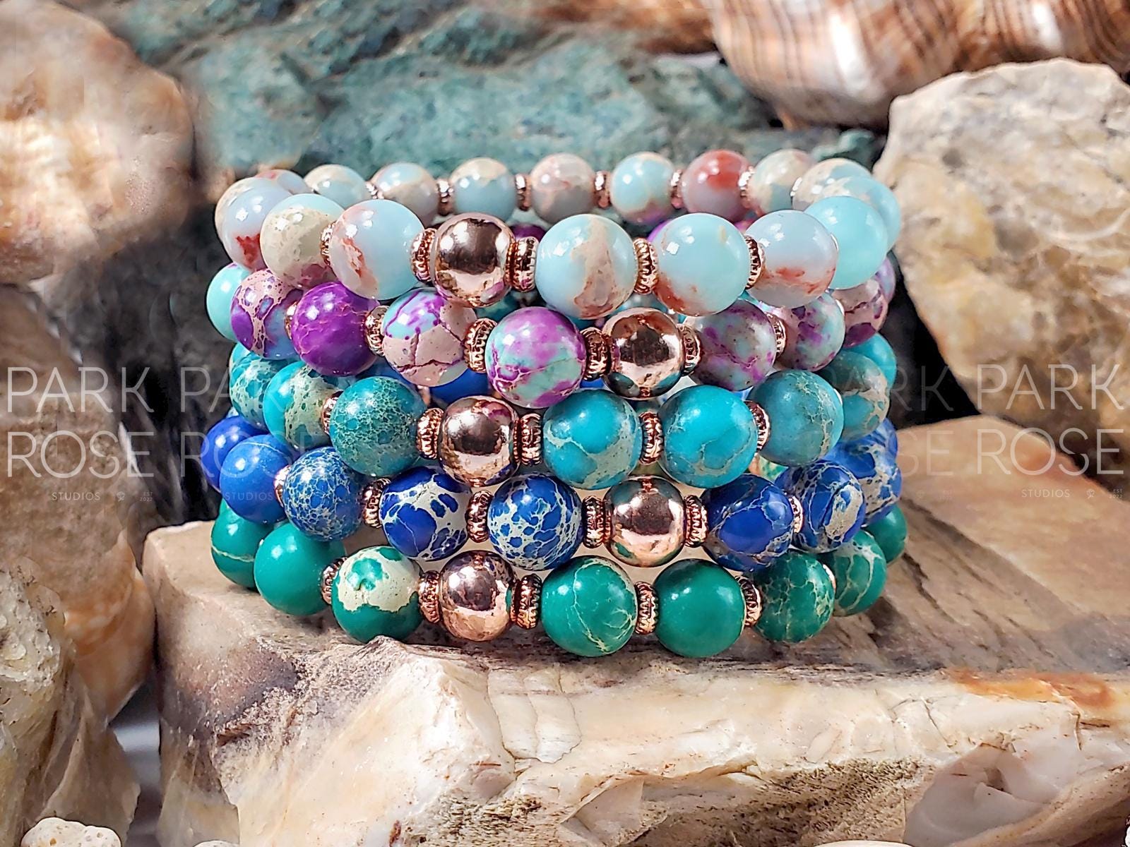 Green Jasper Bracelet: 24K Rose Gold Plated