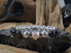 Gibeon Meteorite Bracelet: Angel Aura Quartz & Arfvedsonite (8mm)