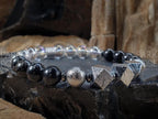Gibeon Meteorite Bracelet: Angel Aura Quartz & Arfvedsonite (8mm)