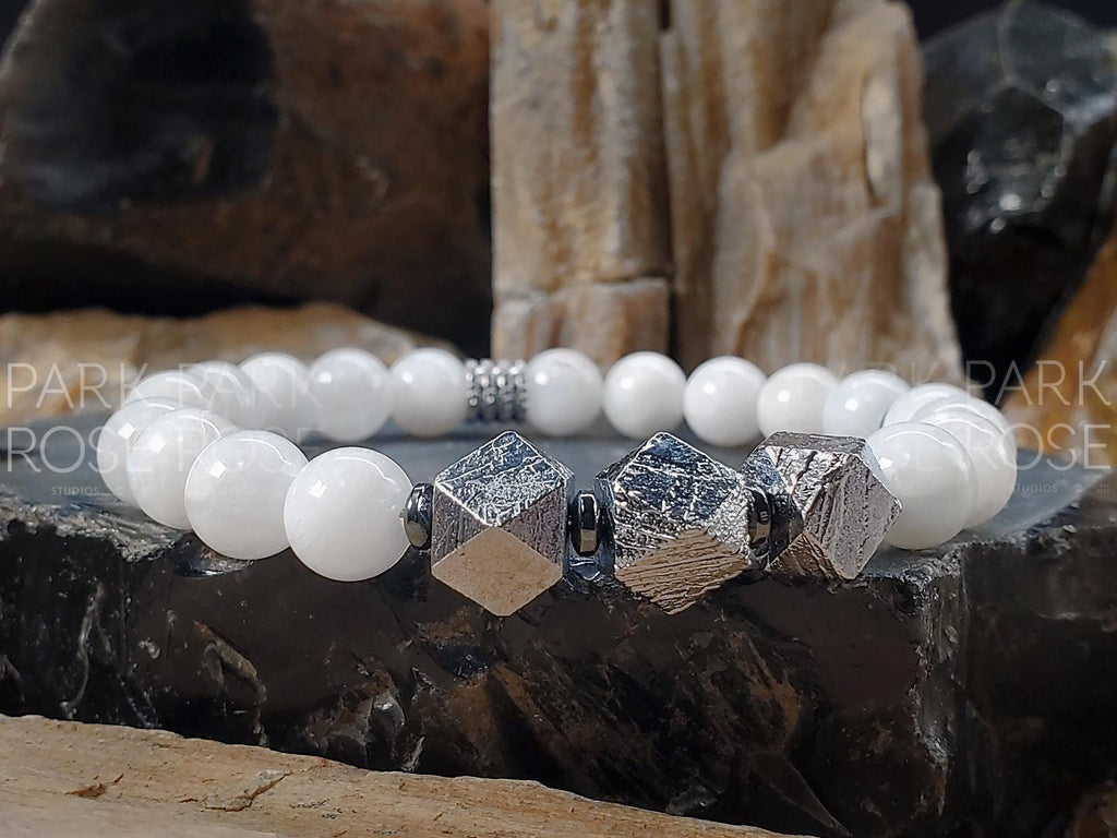 Gibeon Meteorite Bracelet Featuring AAAA Sri Lanka Moonstone (8mm)
