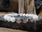 Gibeon Meteorite Bracelet Featuring AAAA Sri Lanka Moonstone (8mm)