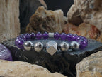 Gibeon Meteorite Bracelet: AAAA Amethyst & Hematite