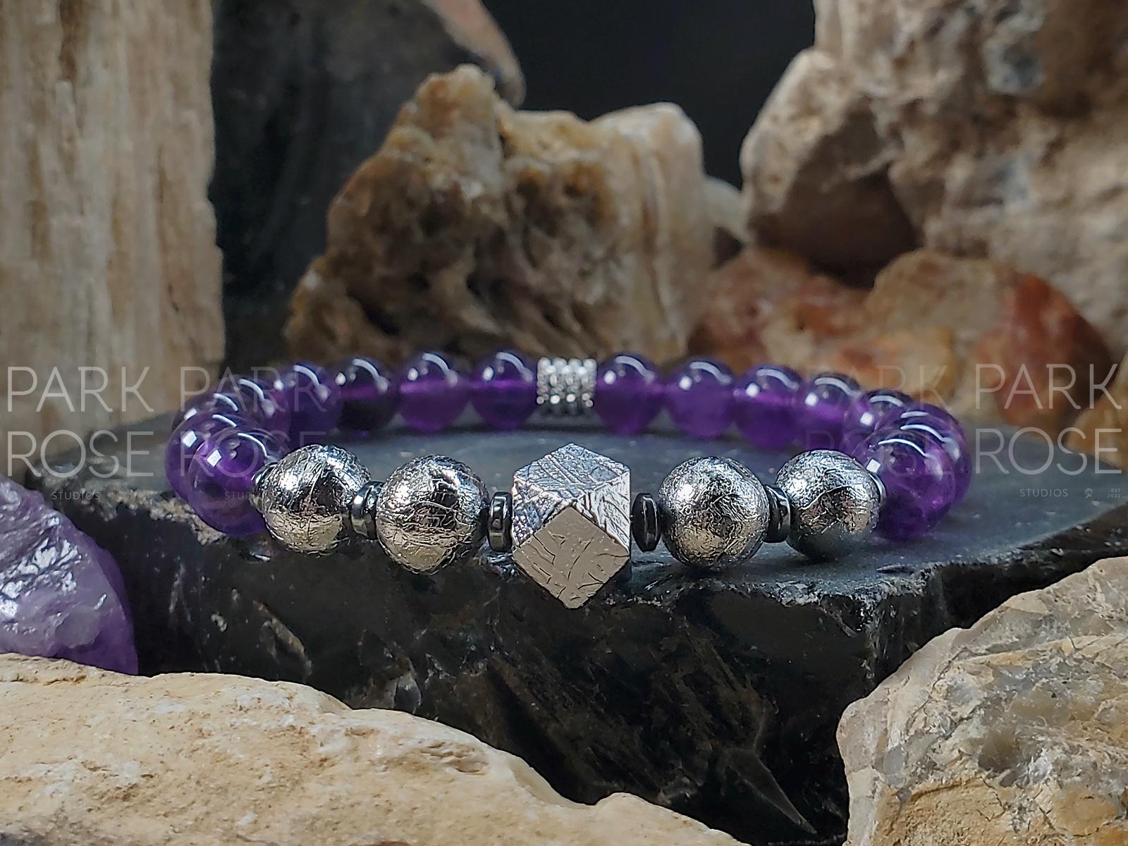 Gibeon Meteorite Bracelet: AAAA Amethyst & Hematite