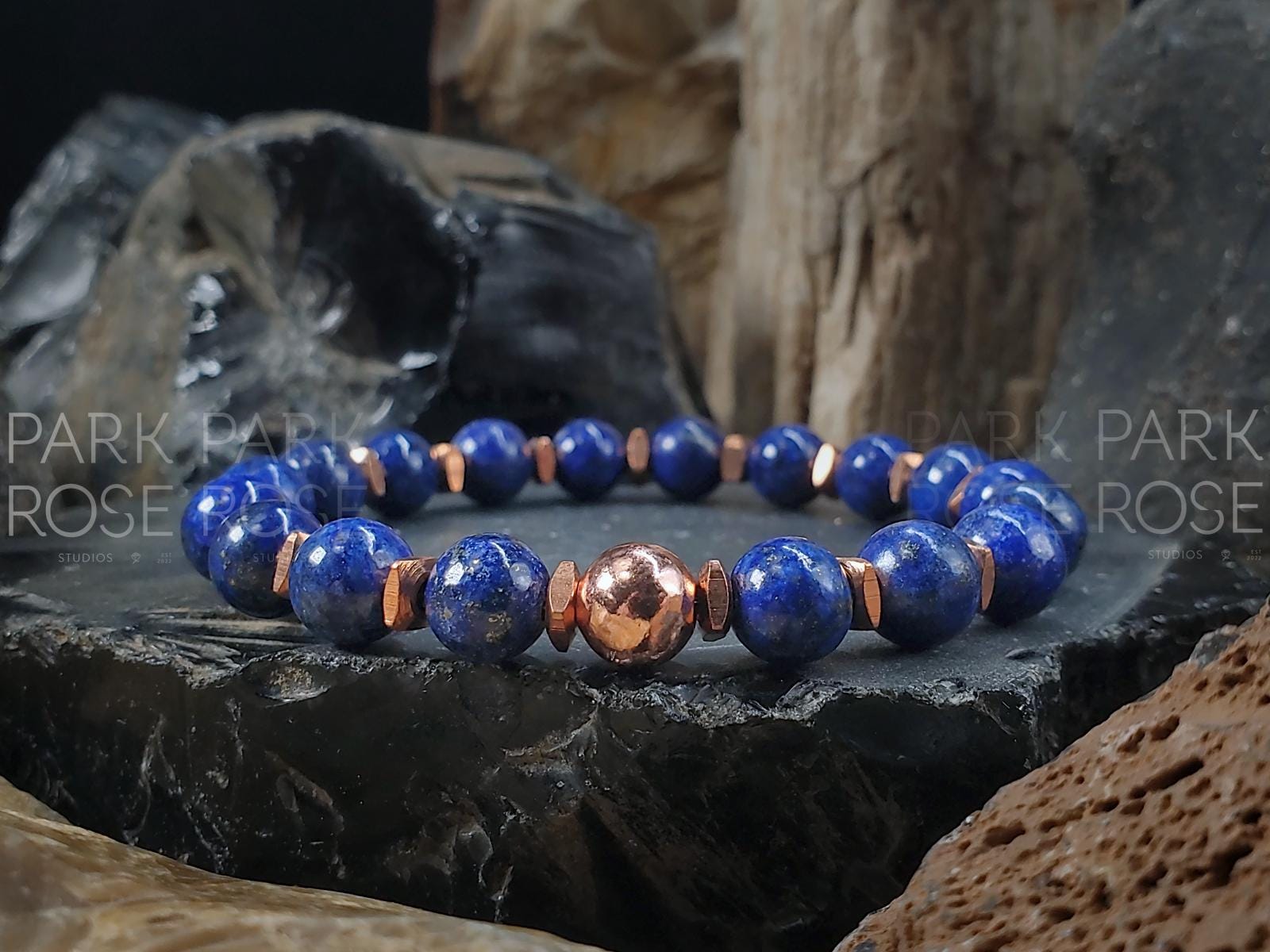 Copper Gemstone Bracelet: Amethyst, Moonstone, Lapis Lazuli, Citrine, Malachite, Jade, Onyx