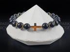 Black Tourmaline Cross Bracelet: Stainless Steel Religious Jewelry (8mm)