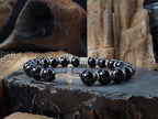 Black Tourmaline Cross Bracelet: Stainless Steel Religious Jewelry (8mm)