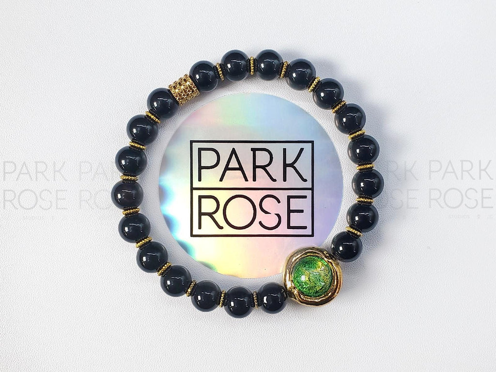 Green Murano Glass & Black Tourmaline Bracelet