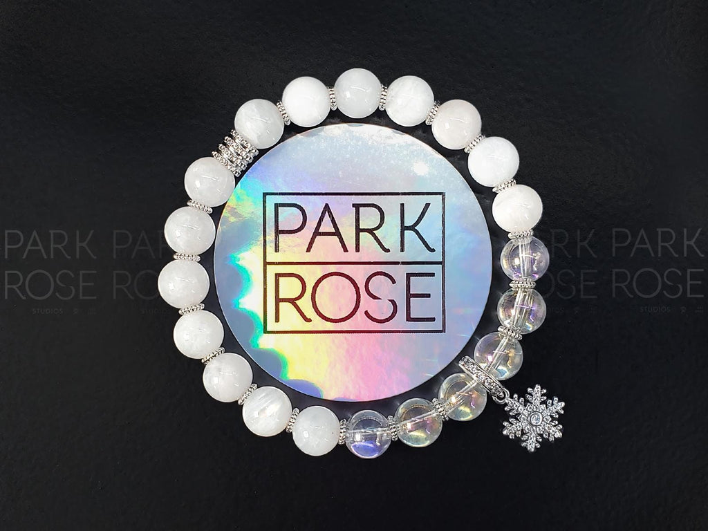 Angel Aura Quartz Bracelet: Moonstone & Sterling Silver Snowflake Charm (8mm)