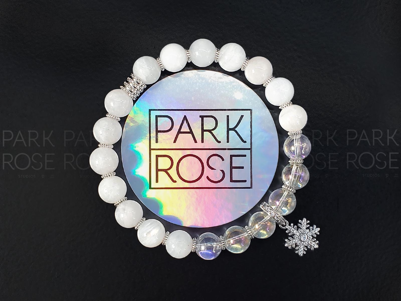 Angel Aura Quartz Bracelet: Moonstone & Sterling Silver Snowflake Charm (8mm)