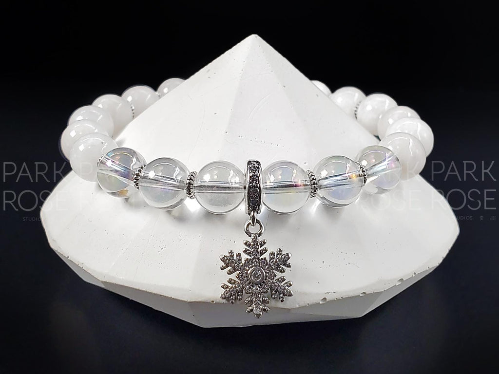 Angel Aura Quartz Bracelet: Moonstone & Sterling Silver Snowflake Charm (8mm)