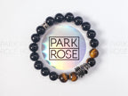 Sterling Silver "King" Skull Bracelet: Yellow Tiger's Eye, Black Tourmaline (10mm)