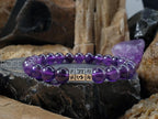 Amethyst Crystal Bracelet: Sterling Silver Buddhism Prayer Bead (8mm)