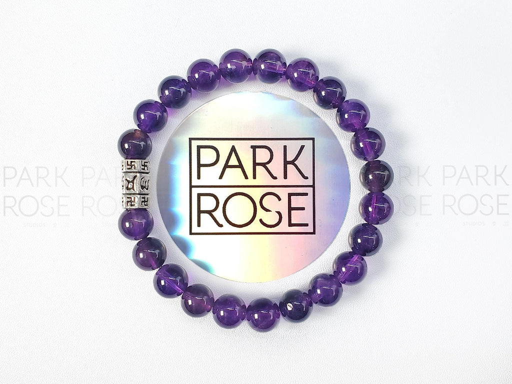 Amethyst Crystal Bracelet: Sterling Silver Buddhism Prayer Bead (8mm)