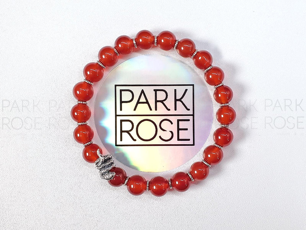 Red Carnelian Sterling Silver Snake Bracelet (8mm)