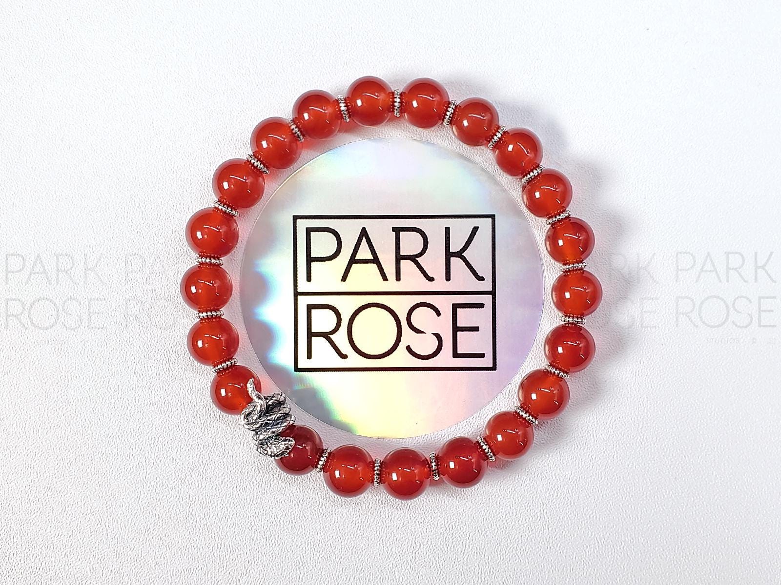 Red Carnelian Sterling Silver Snake Bracelet (8mm)