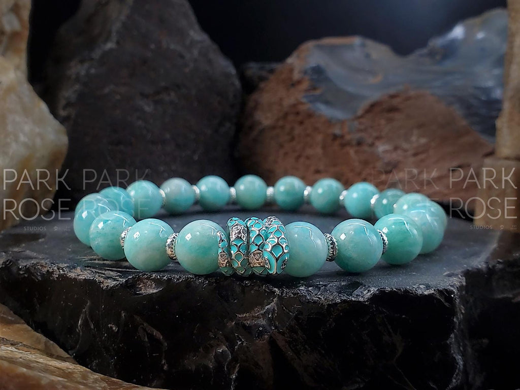 Amazonite Sterling Silver Snake Bracelet: Lunar New Year (8mm)