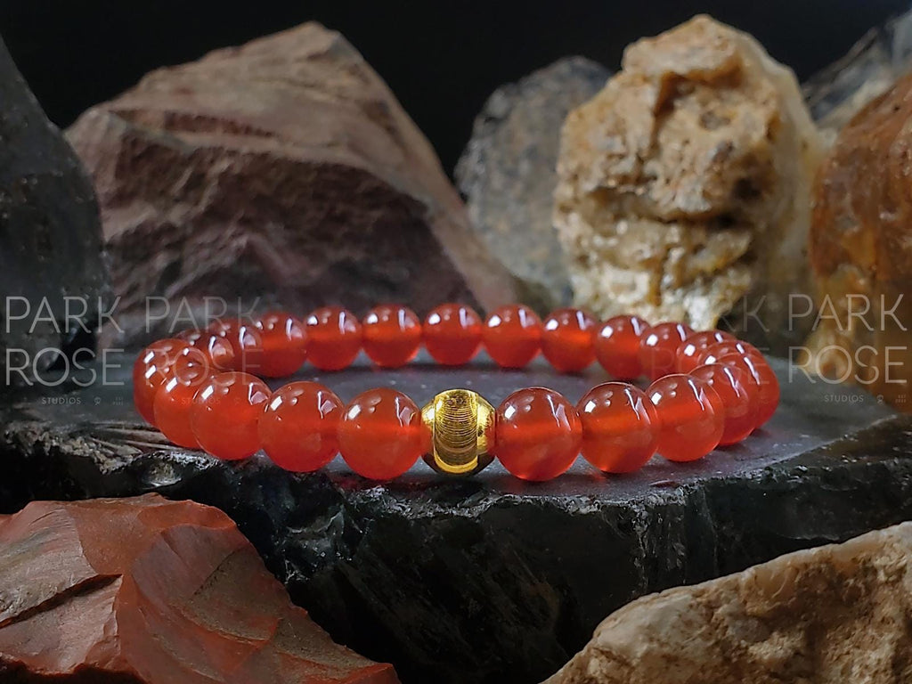 Red Carnelian Bracelet: 24K Gold Cat Eye Bead