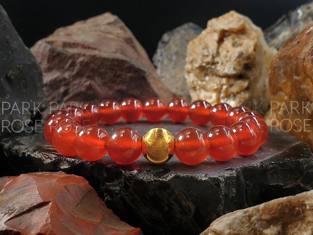 Red Carnelian Bracelet: 24K Gold Cat Eye Bead