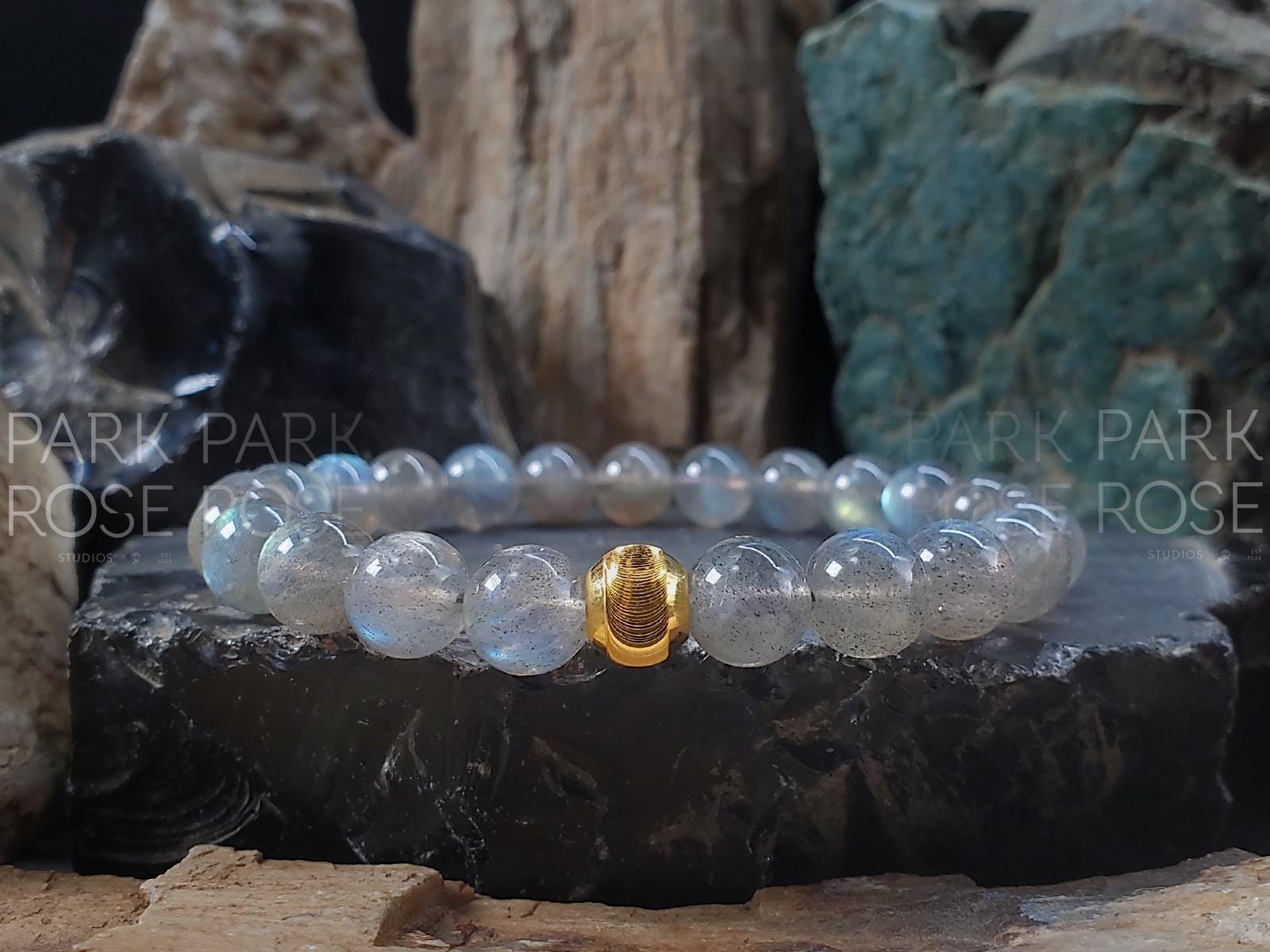 Madagascar Flash Labradorite Bracelet: 24K Gold Cat Eye Bead, (8/10mm)