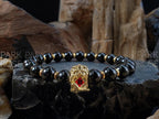 Gold Fortune Cat Bracelet | Black Tourmaline & Sterling Silver (8mm)