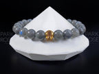 Argentinian Blue Flash Labradorite Gemstone Bracelet: 24K Gold Cat Eye Bead (6/8mm)