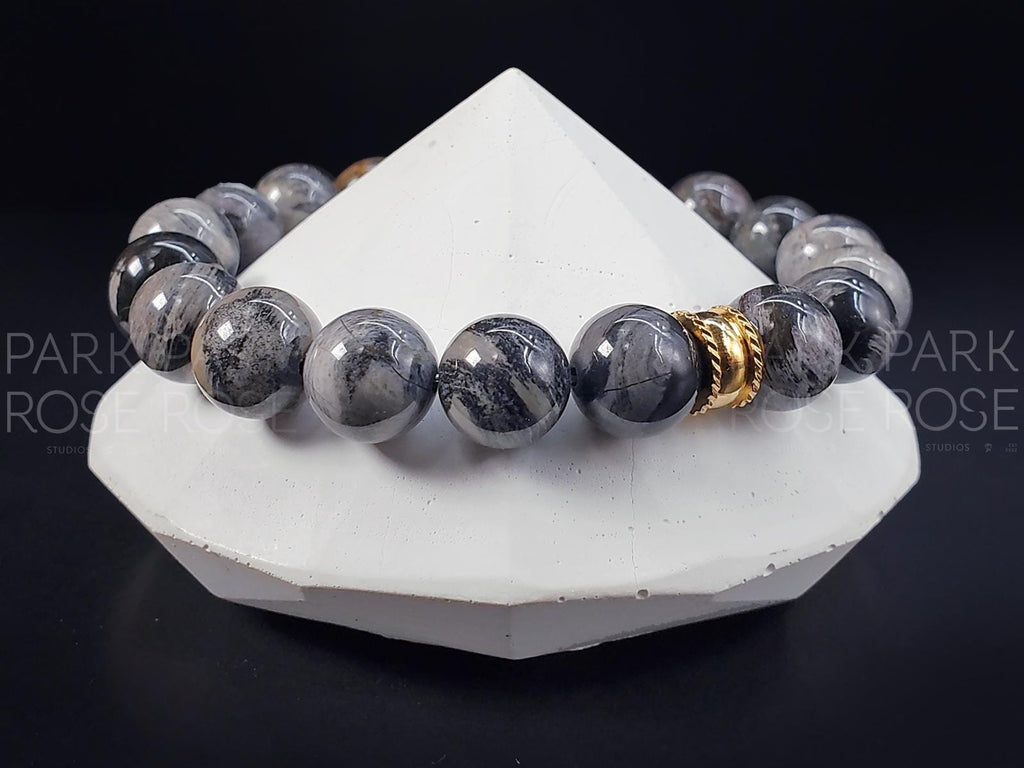 Silver Leaf Jasper Bracelet: Stainless Steel Accent (8/10mm)